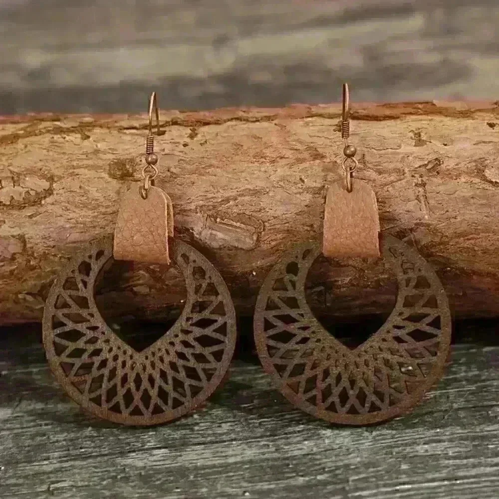 Hollow Round Shape Carved Pattern Dangle Earrings